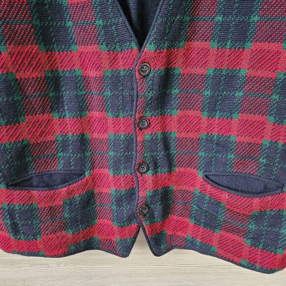 Mens Ferrante Plaid 100% Wool Button Cardigan Vest Made In Italy Chest Size 45 - Picture 9 of 11
